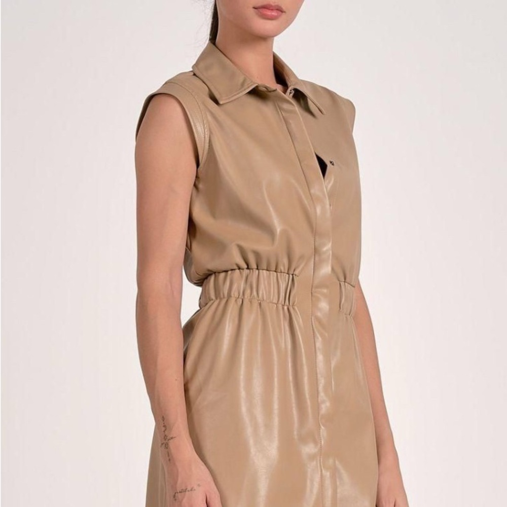 Elan International Farrah sleeveless faux leather mini dress in macchiato